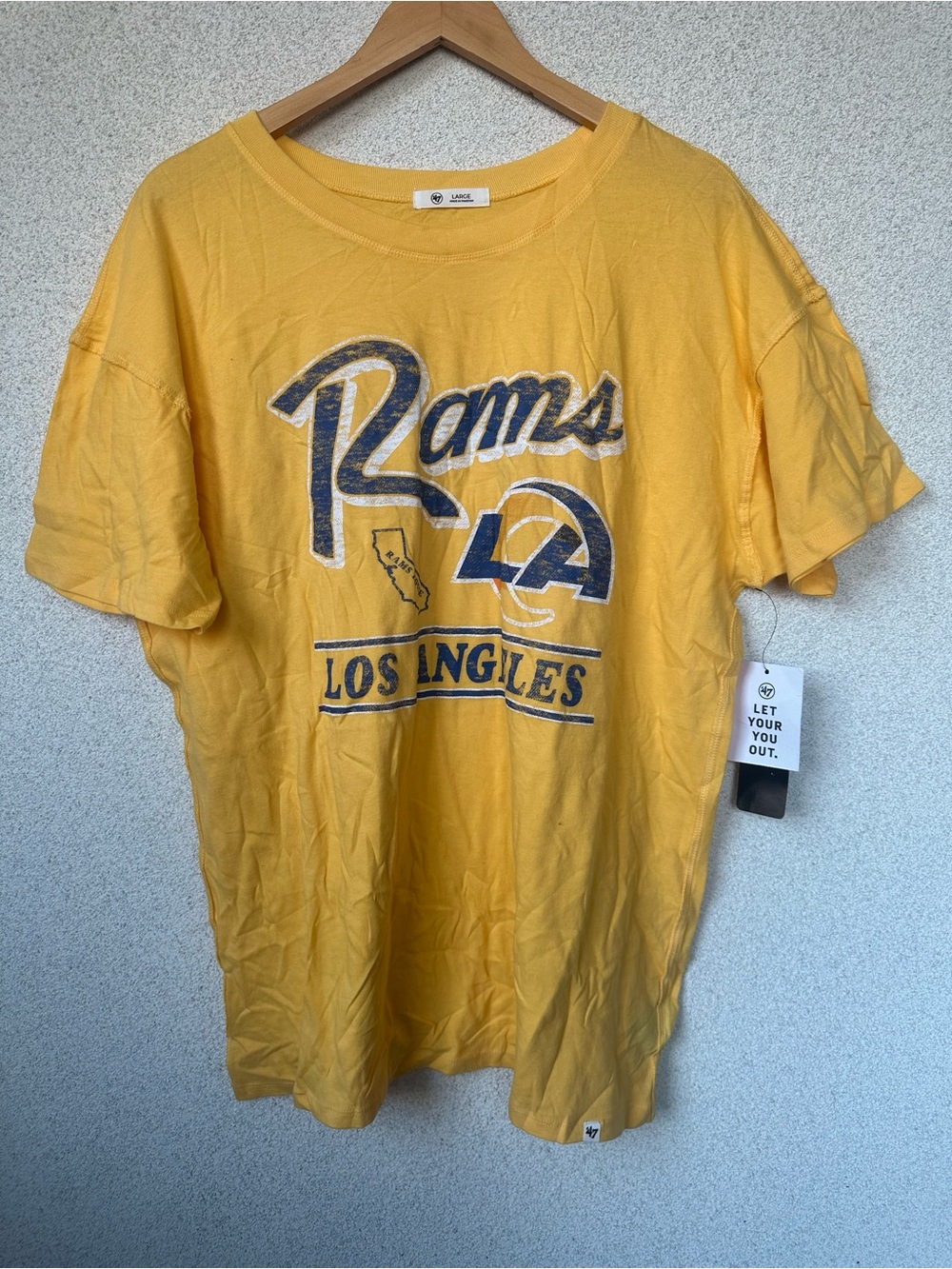 47 Brand x NFL Los Angeles Rams Yellow Oversized Graphic Tee Womens Large NWT